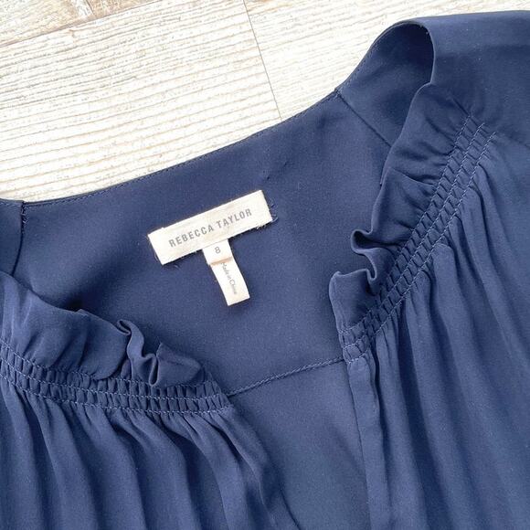 Rebecca Taylor Silk Blouson Long Sleeve Dress | Navy Size 8 - Picture 3 of 9